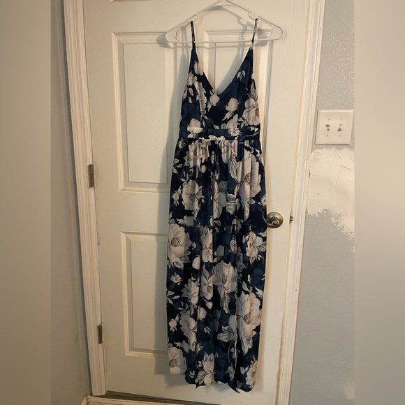 Blue Floral Maxi Dress with side slits - Picture 1 of 3